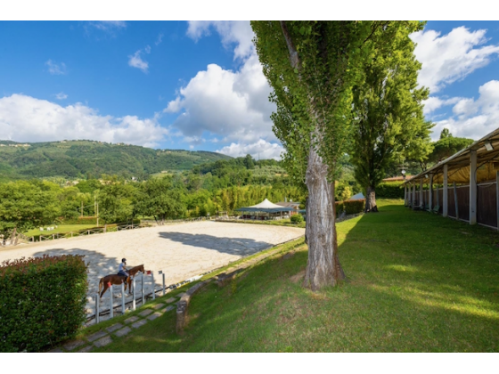 Equestrian center surrounded by greenery in the Pistoia hills of Tuscany