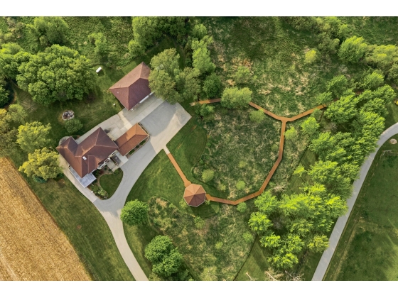 Home, external garage, gazebo, walkway